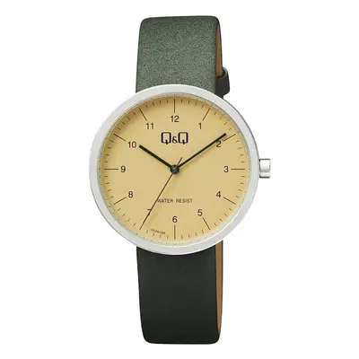 MONTRE Q&Q HOMME CUIR VERT CADRAN BEIGE