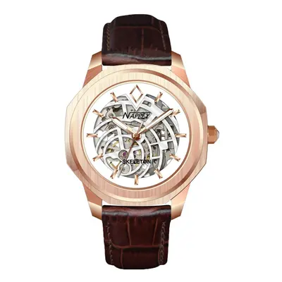 MONTRE NAPPEY SKELETON CUIR MARRON