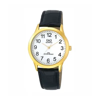 MONTRE Q&Q HOMME CUIR NOIR CADRAN BLANC