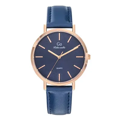 MONTRE GO MADEMOISELLE CUIR BLEU BOITIER ROND ACIER DORÉ ROSE