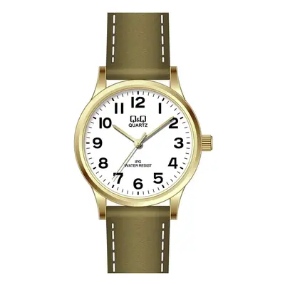 MONTRE Q&Q HOMME CUIR BEIGE CADRAN BLANC