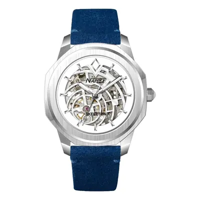 MONTRE NAPPEY SKELETON SILVER AND WHITE SUEDE BLUE