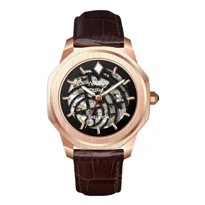 MONTRE NAPPEY SKELETON ROSE GOLD AND BLACK LEATHER BROWN