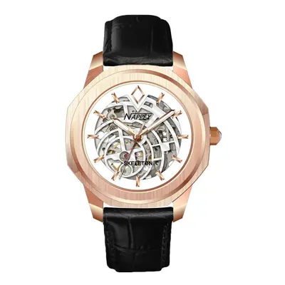 MONTRE NAPPEY SKELETON ROSE GOLD AND WHITE LEATHER BLACK