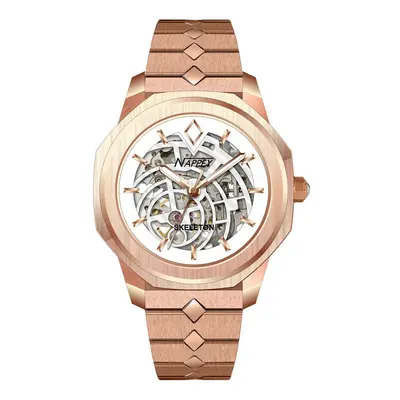 MONTRE NAPPEY SKELETON ROSE GOLD AND WHITE STEEL