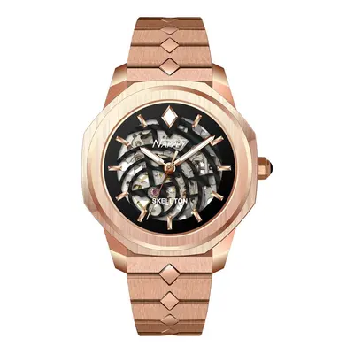 MONTRE NAPPEY SKELETON ROSE GOLD AND BLACK STEEL