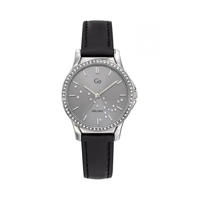 MONTRE GO MADEMOISELLE ACIER CUIR NOIR CADRAN GRIS ET STRASS