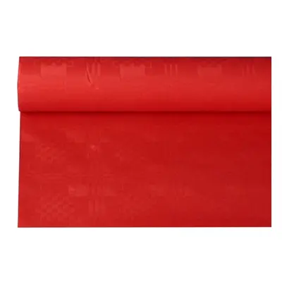 Nappe damassée 8 m x 1,2 m rouge (Carton)