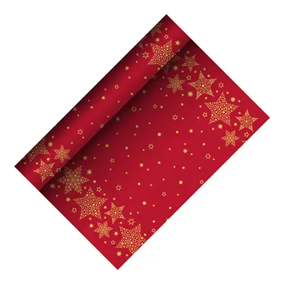 Chemin de table, aspect textile, Airlaid 3 m x 40 cm rouge "Christmas Shine" (Carton)