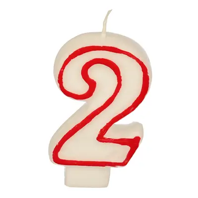 Bougie "chiffre" 7,3 cm blanc "2" avec bord rouge (Carton)