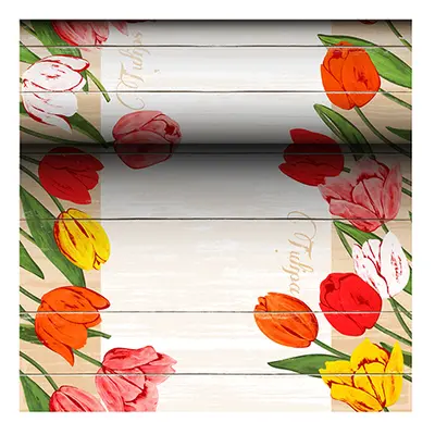 Chemin de table, aspect textile, Airlaid 24 m x 40 cm "Blooming Tulips" (Carton)