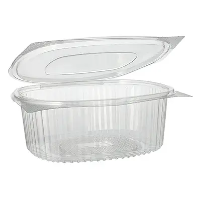 Boîtes traiteur avec couvercle charnière, R-PET ovale 1500 ml 7,6 cm x 18,2 cm x 20,8 cm transpa