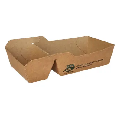 Barquettes frites en carton "pure" 2 compartiments 9 cm x 16,5 cm marron "100% Fair" petit