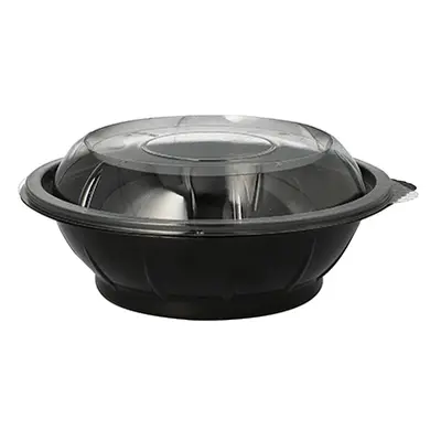 Bols à salade, PET 600 ml Ø 16,6 cm · 5,9 cm noir "Snap It" avec couvercle transparent R-PET