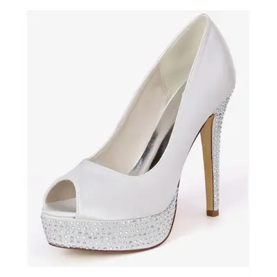 Chaussures de mariage en ivoire strass en satin Peep Toe Platform chaussures de mariée chaussure