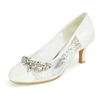 Chaussures de Mariée Transparentes mariage dentelle ivoire bout rond strass chaton talon