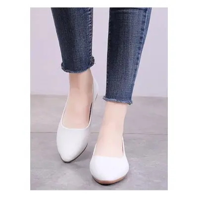 Chaussures plates blanches pour femmes à bout pointu sans lacets en cuir PU Ballerines