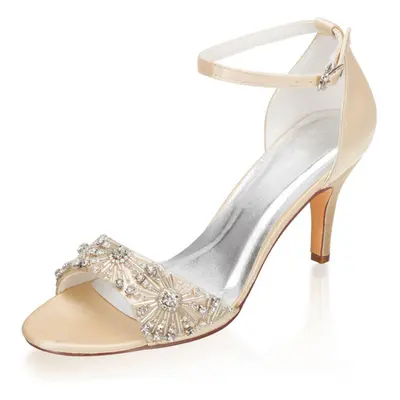 Chaussures de Mariage à Talons Hauts Femme avec Bout Ouvert Unicolore en Cuir Synthétique