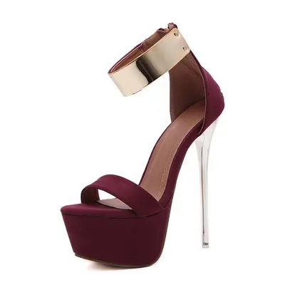 Sandales sexy femme bordeaux en PU plateforme talon aiguille