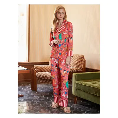 Ensemble Pyjama Femme Vêtements Pour La Maison Col Rabattu Manches Longues