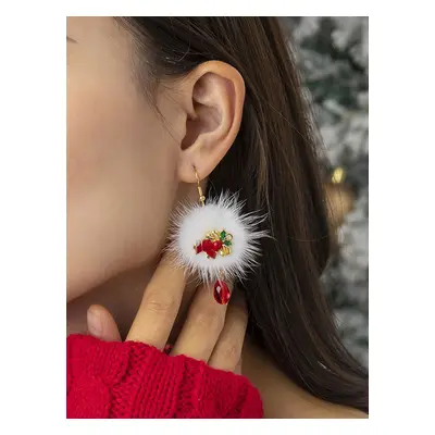 Boucles d'Oreilles Pompons Blancs Métal Noël Femme Bijoux