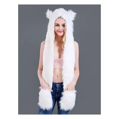 Chapeau de fourrure pour femmes Chapeau de polyester Écharpe blanche Accessoires de costume