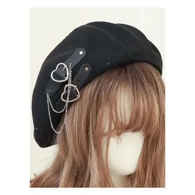 Chapeau Lolita Doux Chaînes Accessoire Motif Coeurs Chapeau Lolita Noir En Polyester