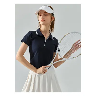 Haut De Tennis Pour Femme Col Rond À Zip Top Nylon Manches Courtes Vêtements De Sport