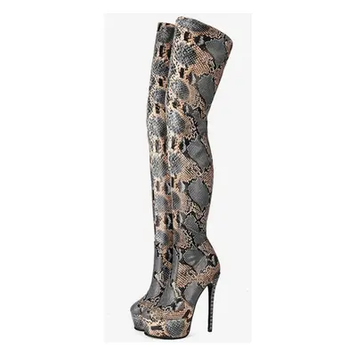 bottes cuissardes python bout rond imprimé serpent bottes d&#39;hiver pour femmes