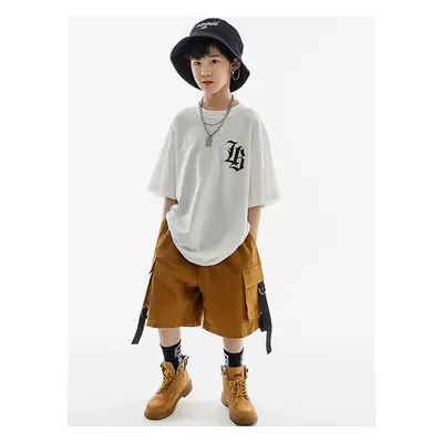 Costumes De Danse Hip Hop Enfant Garçon Fille Pantalon Top Ensemble Marron Costume Danse Urbaine