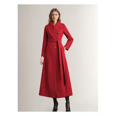 Manteau long pour femme avec ceinture rouge et col large vêtement d'extérieur chaud pour l'hiver