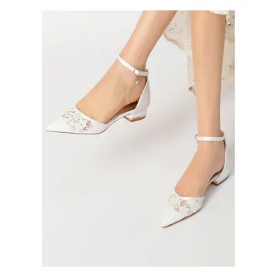 Chaussures de Mariage Plate Femme avec Bout Pointu en Paillette Unicolore