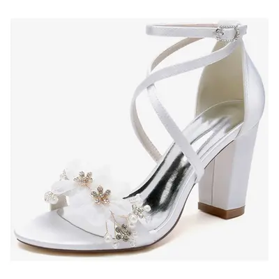 Chaussures de mariage Satin Fleurs blanches Sandales de mariage à bout ouvert