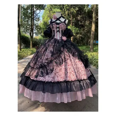 Robes Gothiques Lolita Volants Fleurs Imprimé Floral Rose Gothique