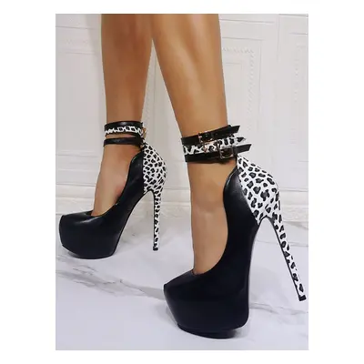 Femmes sexy talons hauts noirs ronds rond cuir cuir de la cheville sexy