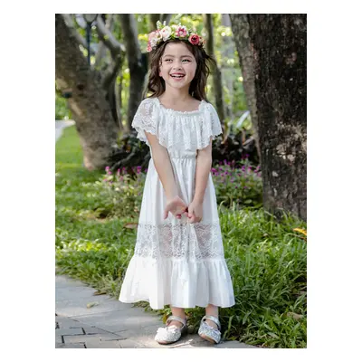 Robe fille de fleur robe cortège enfant ivoire en dentelle