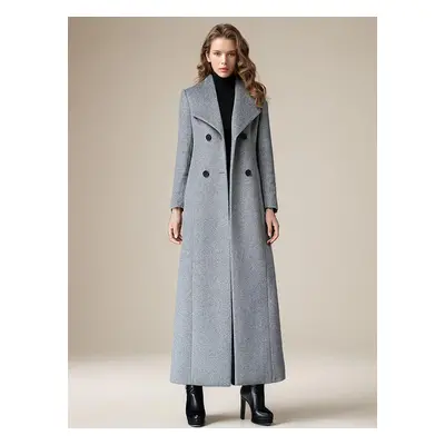 Manteau en laine pour femme col rabattu croisé pleine longueur manteau portefeuille rétro vêteme