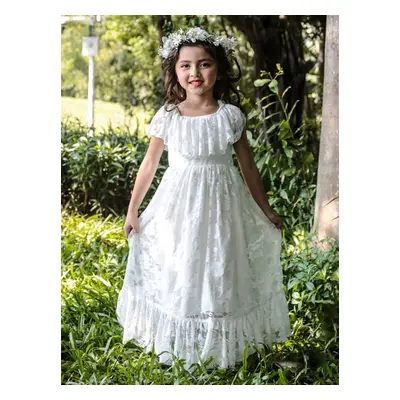 Robe fille de fleur robe cortège enfant ivoire en dentelle