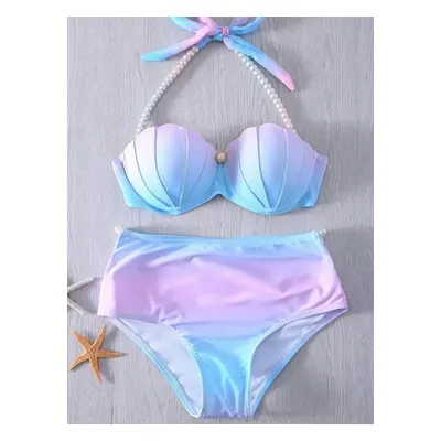 Mignonne Lolita Tenue Maillot de Bain Pantalon haut sans manches avec perles ombrées bleu ciel c