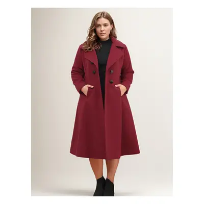 Manteau Grande Taille Pour Femme Bordeaux Col Rabattu Décontracté