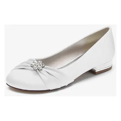 Chaussures De Mariage Pour Femmes En Satin Bleu Royal Bout Rond Strass Chaussures De Mariée Plat