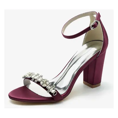 Chaussures de mariage Satin Bordeaux Strass Sandales de mariage à bout ouvert