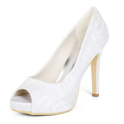 Chaussures mariée ivoire en dentemme talon haut bout ouvert Chaussures de mariage