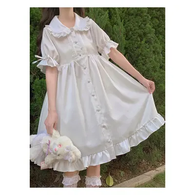 Sweet Lolita OP Robe Volants Blanc Manches Courtes Lolita One Piece Robes