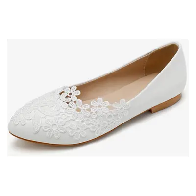 Chaussures de mariage en cuir PU blanc fleurs bout pointu chaussures de mariée plates