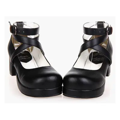 Carré de talons Noir Lolita plateforme cheville bretelles chaussures Lolita talon Chunky Déguise