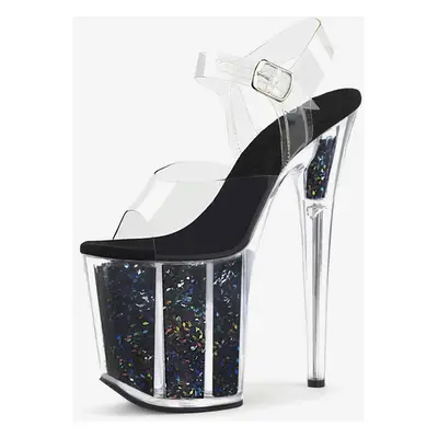 Les femmes sexy sandales noires en cuir Synthétique Peep Toe transparent Sandales sexy