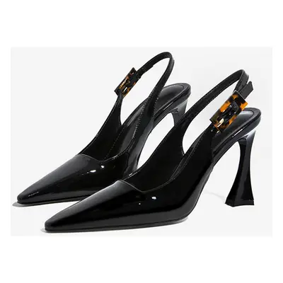 Talons slingback pour femmes boutons talon de forme spéciale chaussures habillées noires