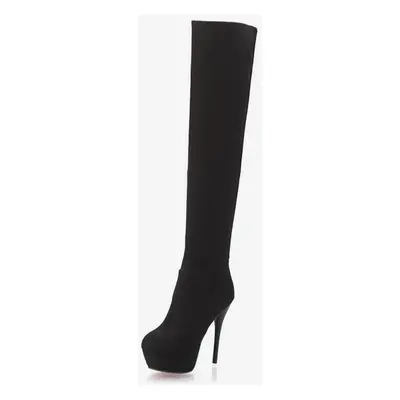 Plate-forme sur les bottes au genou Tissu élastique pour femme Bout rond Talon aiguille Cuissard