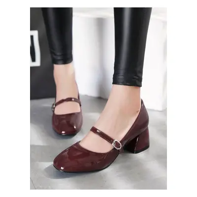 Femmes rouge talons mi-bas bout rond en cuir Synthétique jolies pompes talons chaussures